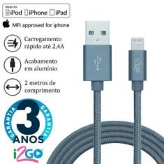 Imagem de Cabo Dados iPhone Lightning Certificado MFI 2 Metros Chumbo i2Go PRO