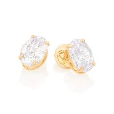 Imagem de Brinco Rommanel Banhado A Ouro 18k Solitário Zircônia Oval Branca Coleção Simone E Simaria 526397