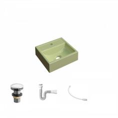 Imagem de Kit Cuba Q32 Com Válvula Click 1/2, Sifão Pvc E Flexível Compace Verde Acqua