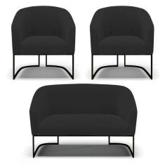 Imagem de Sof  Namoradeira E 2 Poltronas Base Industrial Preto Stella V