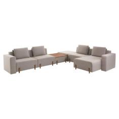 Imagem de Sofá Decorativo Pierre 6 Módulos Linho Bege/Noce G66 - Gran Belo