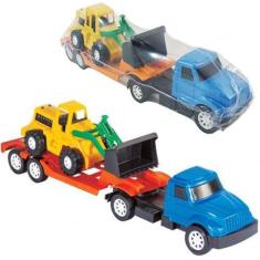 Imagem de Caminhao Cegonheira Com Trator Pa Carregadeira Roda Livre Colors 35cm