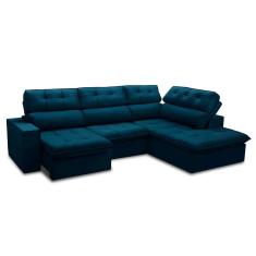 Imagem de Sofá 5 Lugares Retrátil e Reclinável Arezzo com Chaise Direito Veludo Azul
