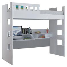 Imagem de Cama Alta com Escrivaninha Escada Bilateral Branco Mpozenato