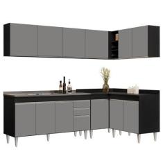 Imagem de Armário de Cozinha Modulado de Canto 6 Peças CP33 com Pia Inox Preto/C
