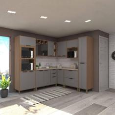 Imagem de Cozinha Completa C 8Peças Vidro Reflecta Tampos E Paneleiro Aspen Luciane Móveis Vanilla-cinza Puro