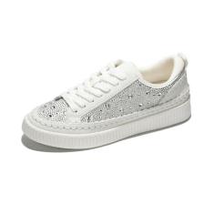 Imagem de Project Cloud Tênis feminino com fecho de cadarço e sola de borracha antiderrapante (Lona), Strass branco, 37
