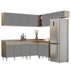 Imagem de Armário de Cozinha Modulado de Canto 7 Peças CP21 com Pia Inox Castanh