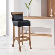 Imagem de Banqueta Alta com Encosto Estofada 36 x 100 Cm Diamantina Madeira Maciça Mel Facto Preto - RMI