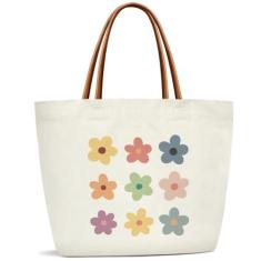 Imagem de ZEDEV Sacola de lona floral para mulheres, sacola de flores para supermercado, bolsa de ombro para trabalho, praia, viagem, academia, bolsa de praia, bolsa de compras, presentes motivacionais,