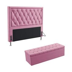 Imagem de Kit Cabeceira Estofada Decorativa Para Cama Box Centaurus 195 Para Cama King e Calçadeira Sagitarius Sued Rosê Aradecor