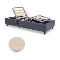 Imagem de Cama Solteiro Motorizada Couríssimo Bege Madeira 100X209x44 - Pilati