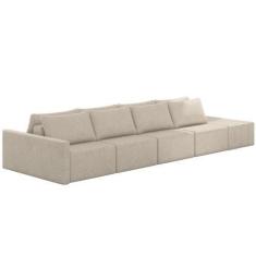 Imagem de Sofá Ilha Modular Para Sala 392cm Com Puff Dublin K01 Linho Bege - Lya