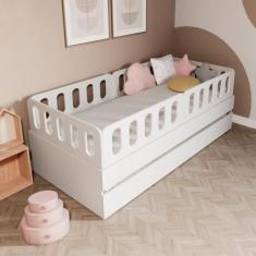 Imagem de Bicama Solteiro Mdf Branco Com 04 Grades E Cabeceira Anatômica Mobilis