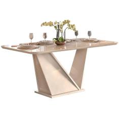 Imagem de Mesa para Cozinha Forme + Tampo Madeirado Vidro Curvo 180x90cm Off White - DJ Móveis