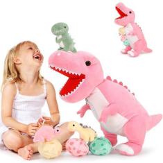 Imagem de Bicho de pelúcia: dinossauro MoriSmos com bebês, 60 cm, rosa, T-rex