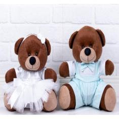 Imagem de Casal ursos de pelucia para casamento - pajem verde água daminha branc