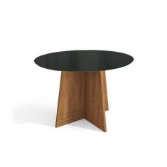 Imagem de Mesa p/ Cozinha Lótus c/ Tampo Madeirado c/ Vidro 105x105cm Freijó/Preto Fosco - Kappesberg