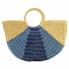 Imagem de Bolsa Praia Feminina Palha Grande Três Cores Sacola Meia Lua CY-41 - K