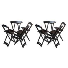 Imagem de KIT 2 JOGOS DE MESA BISTRÔ DE MADEIRA DOBRÁVEL COM 3 BANQUETAS - TABACO