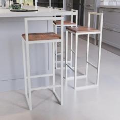 Imagem de Jogo 3 Banqueta Alta Balcão Bistrô Industrial Branca Madeira Imbuia
