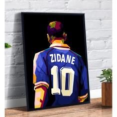 Quadro decorativo emoldurado Pop Art Zidane Jogador Futebol arte