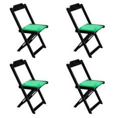 Imagem de Conjunto De Mesa Dobravel De Madeira 120x70 Com 4 Cadeiras  Estofado Verde