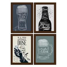 Imagem de Quadros Com Frase Boteco 22x32cm Moldura Marrom Kit 4un