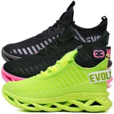 Imagem de Kit 3 Tênis Casual Esportivo Corrida Macio  Verde/Rosa - Evoltenn