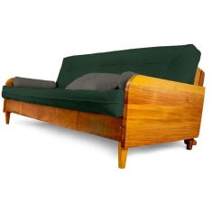 Imagem de Sofá Cama Paris Sarja Verde Militar Madeira Maciça Alto Padrão