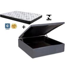 Imagem de Cama Box Baú Casal Resistence Sintético Cinza + Colchão Casal Resistence Espuma D23 Com eps 16x138x188