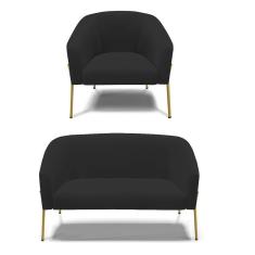 Imagem de Sofá Namoradeira E Poltrona Pé De Ferro Dourado Stella Veludo D03 - D'rossi Cor Preto