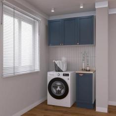 Imagem de Lavanderia Modulada 2 Peças 1 Armário Aéreo 3 Portas 1 Balcão Cabecasa Madeiramadeira Azul/branco