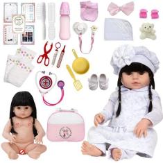 Imagem de Boneca Reborn Recém Nascida Morena Linda 24 Itens Completa - Cegonha R