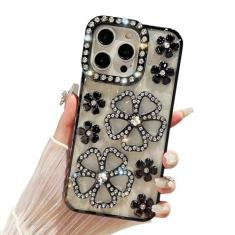 Imagem de Uioeua Capa compatível com iPhone 13 Pro Max, [design de flores brilhantes 3D] TPU macio à prova de choque [flor de strass luxuosa] capa moderna brilhante fina para mulheres meninas para iPhone 13 Pro