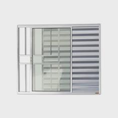 Imagem de Janela de Aluminio Veneziana de Correr 100x100cm 3 Folhas com Grade e Vidro Liso Confort Brimak