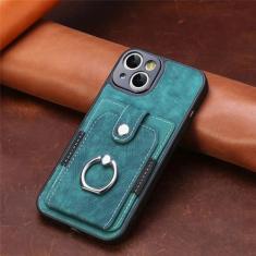 Imagem de Capa de telefone com compartimento para cartão carteira para iPhone 15 14 13 12 11 Pro XR X XS Max Plus Suporte de anel de dedo magnético Capa de couro, verde, para iPhone 15 Pro Max