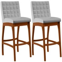 Imagem de Kit 02 Banquetas Altas Para Cozinha Sala de Jantar Fixa Mila L02 Facto Cinza Metalizado - Lyam Decor