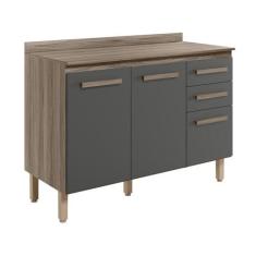 Imagem de Balcão Intenza com tampo 120 cm com 3 Portas e 2 Gavetas Carvalho Nature/chumbo
