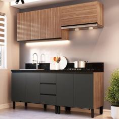 Imagem de Cozinha Compacta Cedro 8 Portas 3 Gavetas Montana/Grafite - Quiditá Móveis