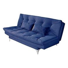 Imagem de Sofá-Cama 3 Lugares Casal com Chaise Versátil Veludo Liso Azul Marinho