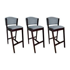 Imagem de Kit 3 Banquetas Alta de Madeira Maciça Castanho Premium Ana com Encost