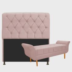 Imagem de Kit Cabeceira Lady e Recamier Ari 90 cm Solteiro Suede Rosê - Doce Sonho Móveis