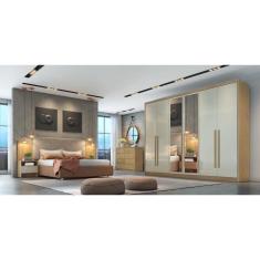 Imagem de Guarda Roupa Casal Com Espelho 6 Portas 8 Gavetas - Robust -Cumaru/Fendi - Móveis Novo Horizonte