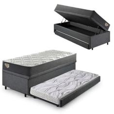 Imagem de Bicama Box Baú Viúva 120x203 Linho Cinza com Colchão Adapto Molas Ensa