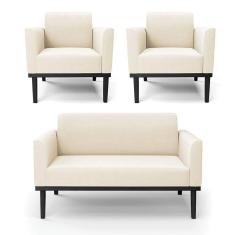 Imagem de Sofá Namoradeira Com 2 Poltronas Base De Madeira Fixa Preto Marisa Veludo D03 - D`Rossi Bege