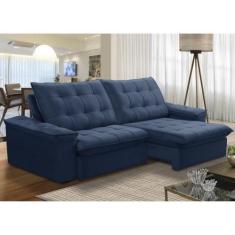Imagem de Sofá 3L 2,3m Ret/Rec Veludo Ferguile Batam - Azul - Ferguile Estofados