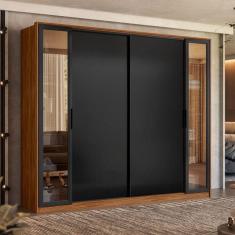 Imagem de Cômoda Atria 4 Gavetas E Guarda Roupa Casal Laredo Nogueira Touch Com Vidro Reflecta Demóbile