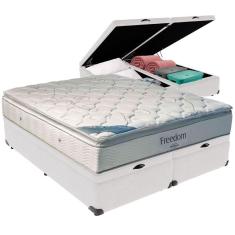 Imagem de Cama Box Baú Branco E Colchão Freedom Molas Ensacadas King Ortobom