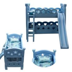 Imagem de Cama De Boneca Brinquedo Beliche Com Escorregador Acessórios - Wellmix